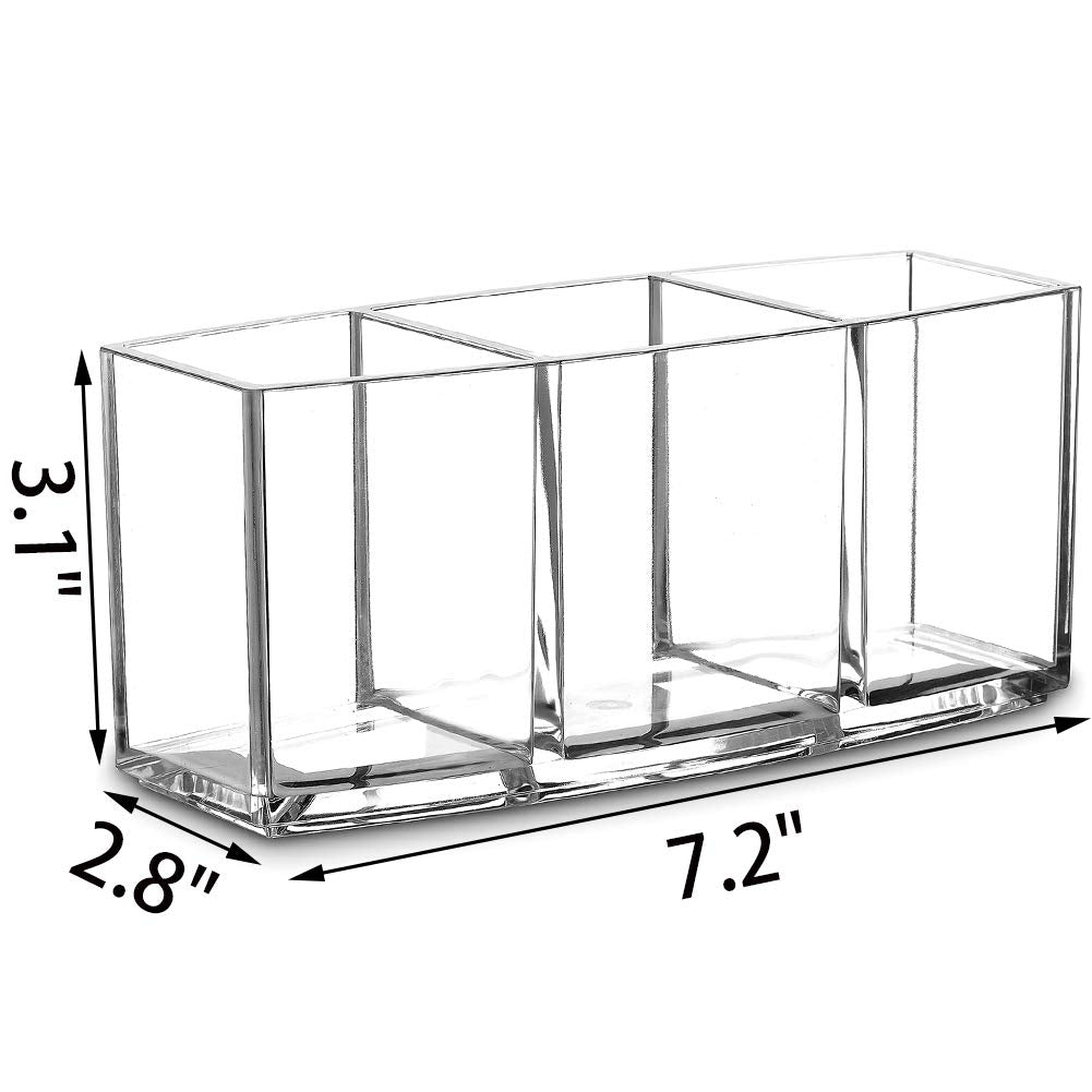 Organizador de Brochas · Acrílico con 3 Compartimentos